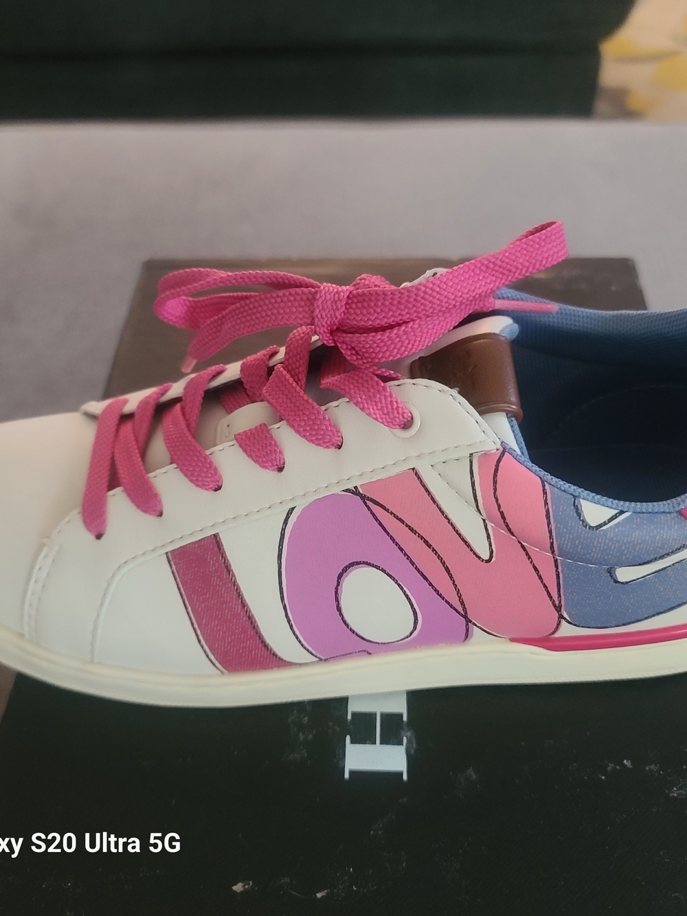 Coach White Leather Sneaker with Pink and Blue Graphic
